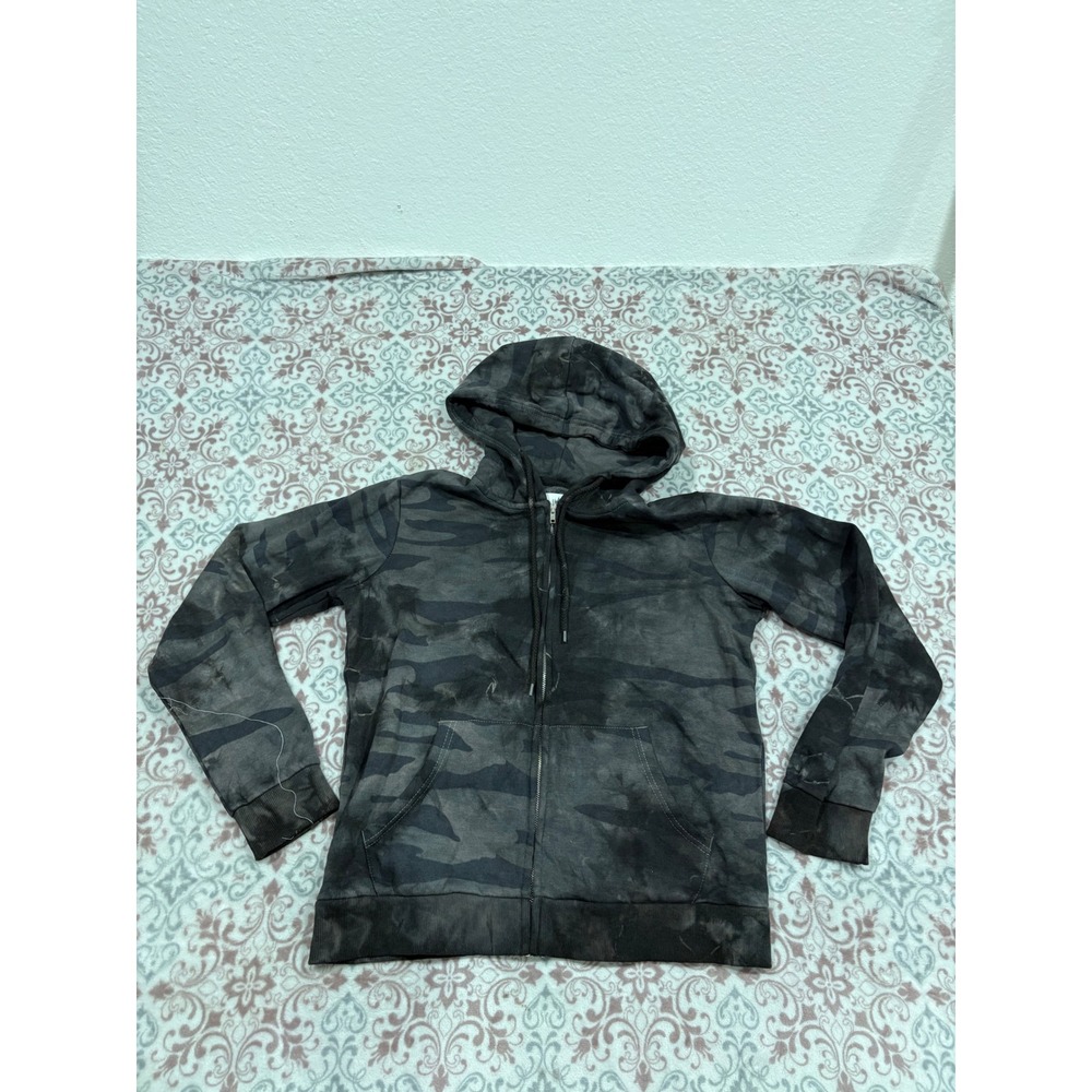 The Nu Vintage Camo Tie Dye Full Zip Hoodie Sweatshirt Dark Grey Mens Small